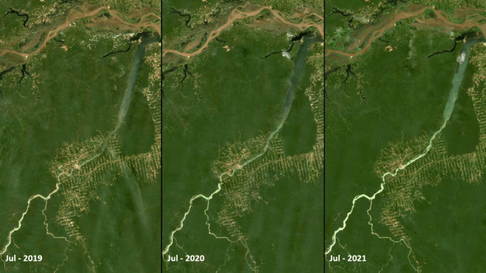linha do tempo do rio Tapajós, com mais sedimentos no rio