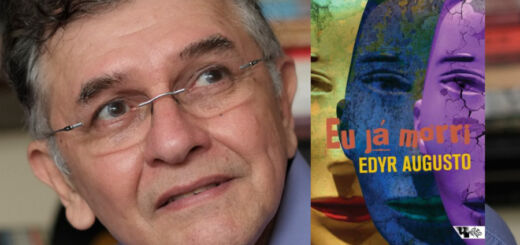 Capa do livro Eu já morri, sobreposta à foto de Edyr Augusto,