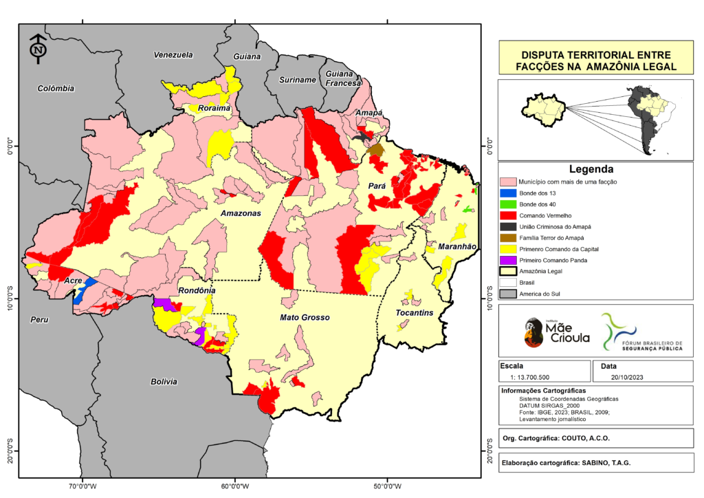 Municípios em que ocorre disputa territorial entre facções na Amazônia Legal