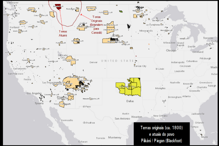 Terras tradicionais e atuais do povo Piikáni / Piegan (Blackfoot)