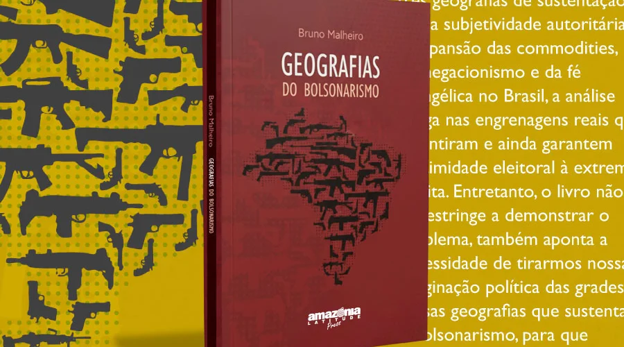 A editora Amazônia Latitude Press disponibiliza gratuitamente a versão digital de "Geografias do Bolsonarismo", de Bruno Malheiro. Arte: Fabrício Vinhas/Amazônia Latitude.