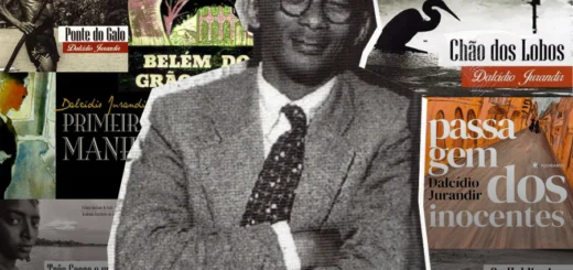 Dalcídio Jurandir teve sua obra recentemente reconhecida como patrimônio imaterial paraense. Arte: Isabela Leite. Crédito: CMB; Editora Folheando; Editora Parágrafo; Editora Martins; Editora da UEPA.