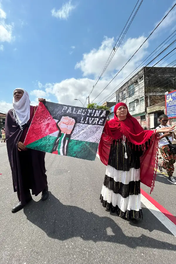 Em meio ao debate climático na COP30, vozes de resistência destacam a 'lacuna de emissões militares' e a crise humanitária e ambiental em Gaza. Foto: Alice Palmeira/Amazônia Latitude.. 