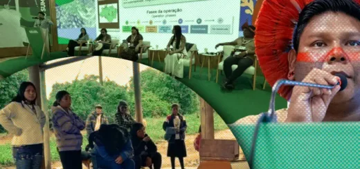 Enquanto líderes e autoridades debatiam a proteção territorial na COP30, o luto pela morte de Vicente Fernandes Vilhalva (Guarani Kaiowá) reforçava a urgência de uma política de desintrusão permanente. Imagem: Fabrício Vinhas/Amazônia Latitude.