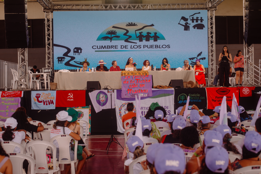 Durante a Cúpula dos Povos, realizada em Belém, o tema ganhou relevância no Eixo 6 – Feminismo popular e resistências das mulheres nos territórios. Foto: @rudegalvenus/Cúpula dos Povos/Divulgação.