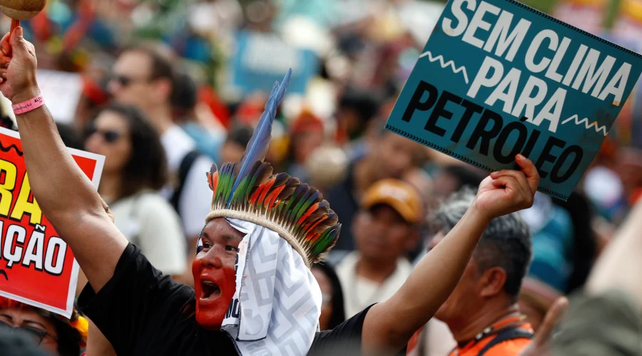 Marcha Global dos Povos Indígenas - A Resposta Somos Nós, evento paralelo à COP30. Foto: Bruno Peres/Agência Brasil.