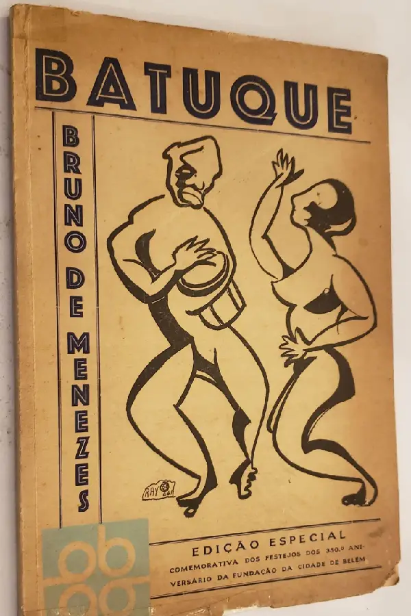 Capa do livro "Batuque", de Bruno de Menezes, com ilustração de Raymundo Moraes retratando corpos em transe e cobras, simbolizando o rizoma afro-indígena na modernidade paraense. Foto: Reprodução / Acervo Pessoal.