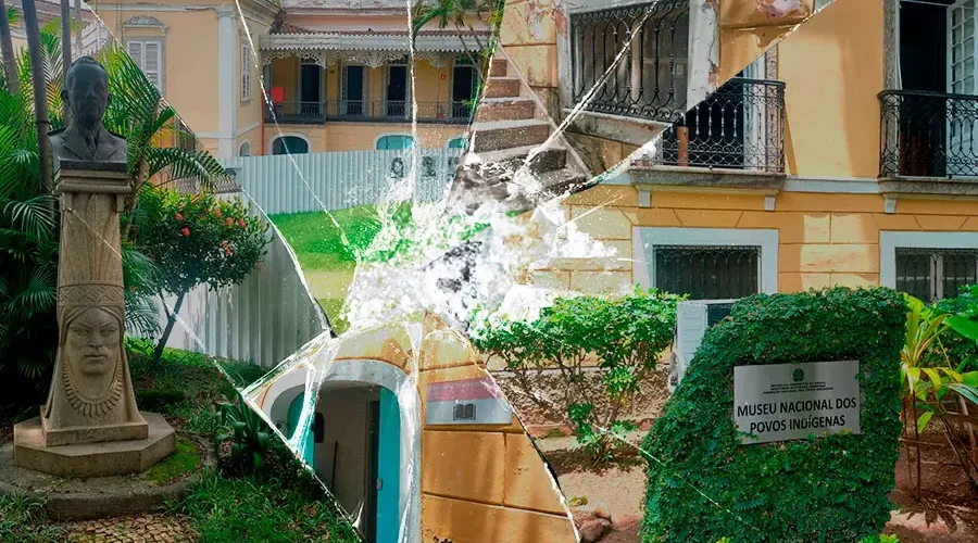 Crisis y abandono en el Museo Nacional de los Pueblos Indígenas: un patrimonio en riesgo. Arte: Fabrício Vinhas/Amazônia Latitude.