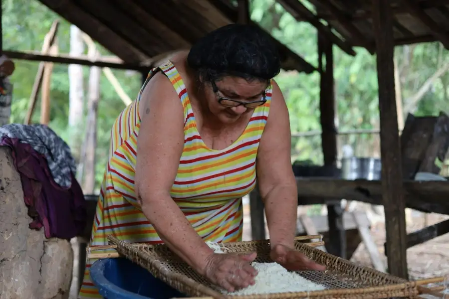 Dona Graça, referência no preparo do Beiju Chica, mantém vivo um saber transmitido entre gerações. Foto: Taissa Corrêa/Amazônia Latitude.