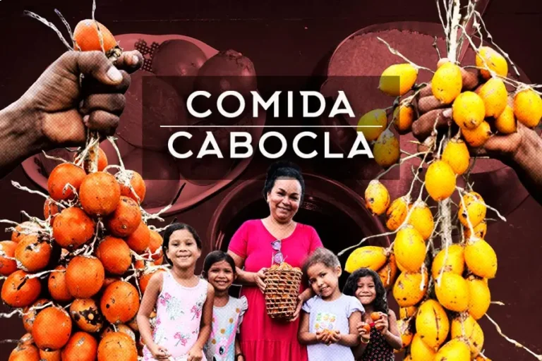 O banquete da existência. Na Amazônia, a comida é o fio que tece o tempo, unindo gerações sob a sombra das palmeiras e o brilho do tucumã. Este ensaio é uma ode ao que nos sustenta e ao que nos define como território vivo. Arte: Fabrício Vinhas/Amazônia Latitude.