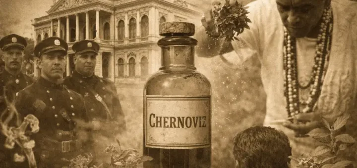 Pajés, policiais e modernistas: O conflito entre o modelo civilizatório europeu e os saberes afro-amazônicos no subúrbio de Belém. Arte: Fabrício Vinhas/Amazônia Latitude.