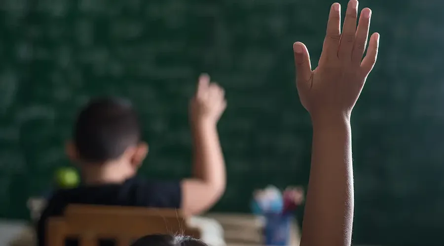 O gesto de levantar a mão marca o momento da escolha coletiva em sala de aula, onde aprender também passa por decidir. Arte: Loan Bastos/Amazônia Latitude.