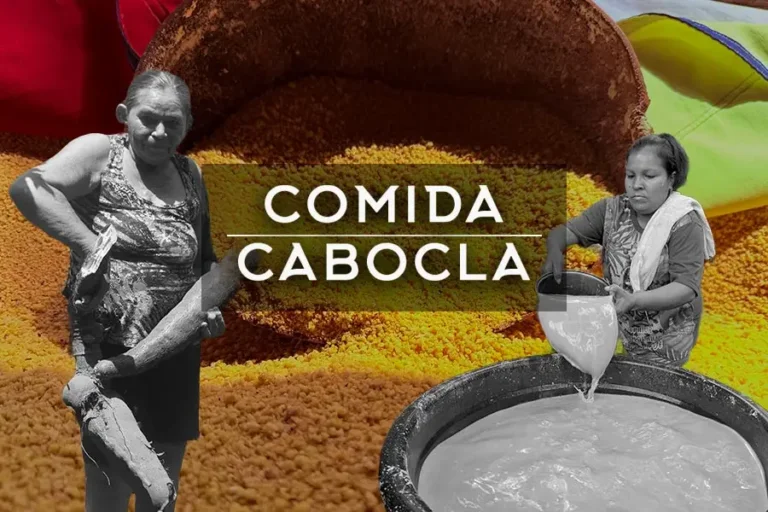 "Papa-chibé" e orgulho: a farinha de mandioca como "cimento" que une sabores e práticas cotidianas na mesa de povos das florestas, rios e cidades. Arte: Fabrício Vinhas/Amazônia Latitude.