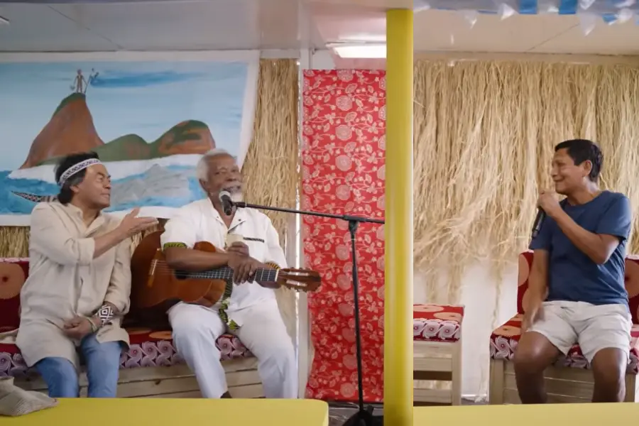 Ailton Krenak, Mateus Aleluia e João Paulo Tukano partilham os saberes ancestrais e as conexões cosmológicas de seus povos com a água. Recorte: Ciclo de Estudos/Youtube. 