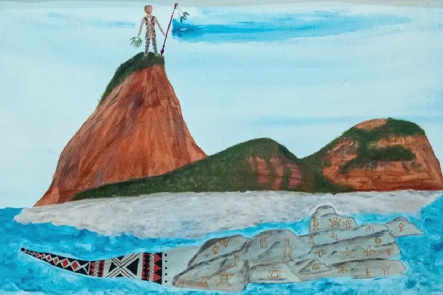 Representação da Baía de Guanabara pelo artista Ivan Tukano. Reprodução/Instagram @ivantukano. 