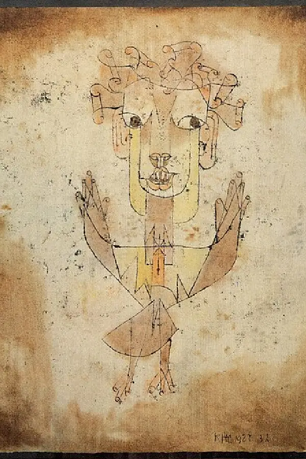 O quadro Angelus Novus (1920), de Paul Klee: o amuleto analítico de Walter Benjamin para pensar a história não como um avanço linear, mas como um acúmulo contínuo de ruínas. Foto: Reprodução.