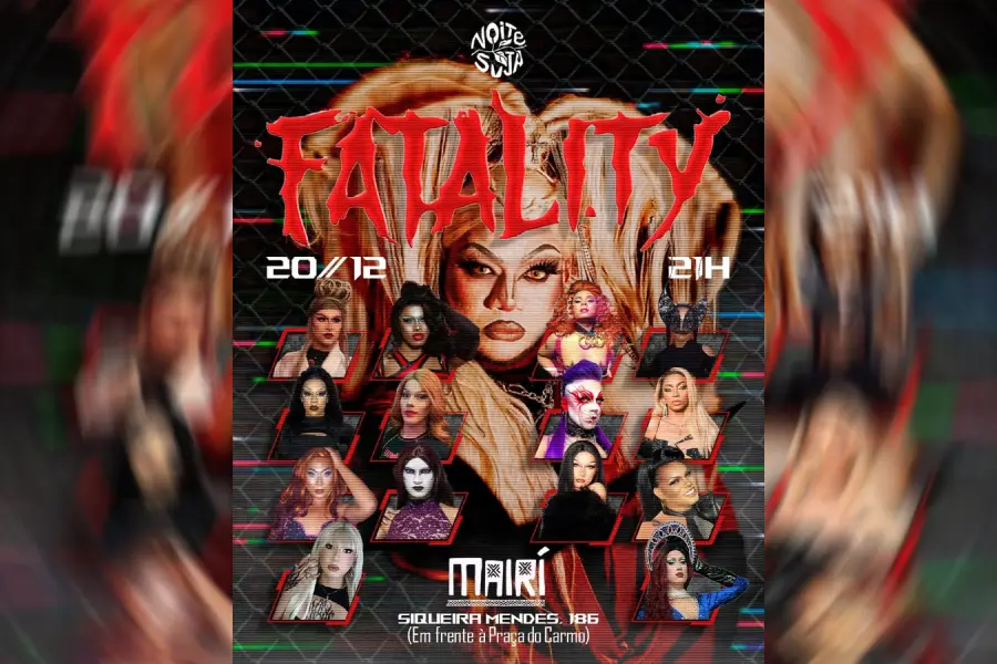 O efêmero como rastro de arquivo: cartaz de divulgação da festa NoiteSuja (Fatality), documento da circulação visual e da reunião de montações dissidentes em Belém. Imagem: Acervo NoiteSuja.